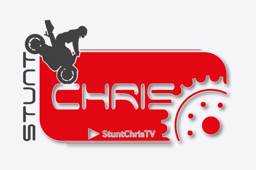 Logo StuntChrisTV in Rot und Schwarz mit Motorrad-Silhouette